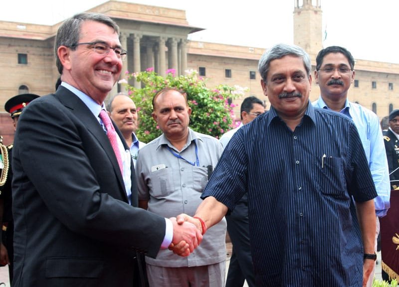 The Defence Secretary of US, Dr. Ashton Carter being received by the ..