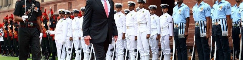 The Defence Secretary of US, Dr. Ashton Carter inspecting the Guard of Honour, in New Delhi