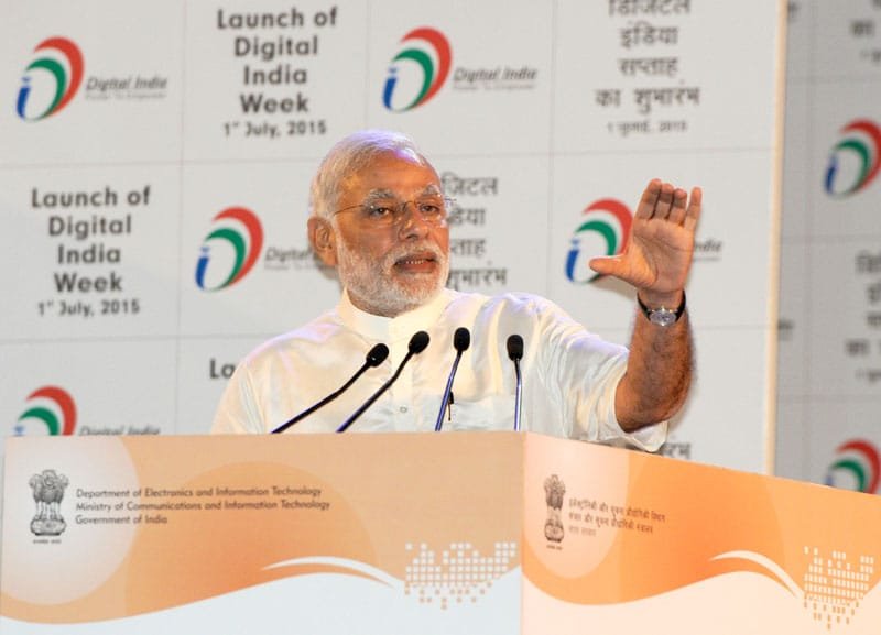 The Prime Minister, Shri Narendra Modi addressing at the launching ceremony of Digital India Week, in New Delhi