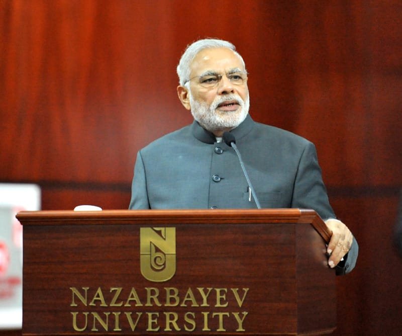 The Prime Minister, Shri Narendra Modi addressing the gathering at the Nazarbayev University, in Astana, Kazakhstan