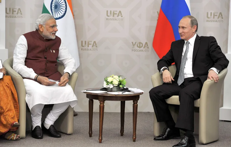 The Prime Minister, Shri Narendra Modi in bilateral meeting with the President of Russian Federation, Mr. Vladimir Putin, at Congress Hall, in Ufa, Russia