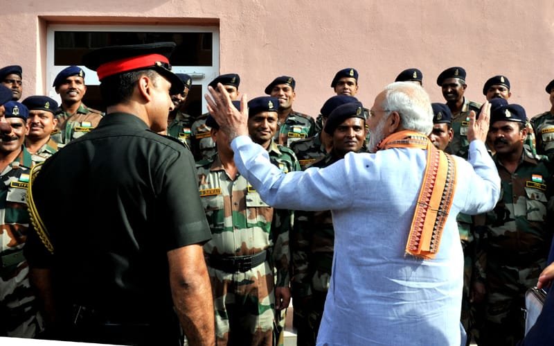 The Prime Minister, Shri Narendra Modi interacting with the Indian soldiers at ..