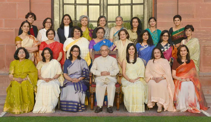 The President, Shri Pranab Mukherjee with the contributors to the Book “30 Women in Power; Their ..