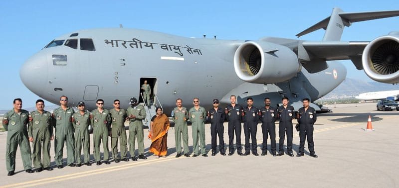 The Indian Air Force Contingent with the Indian Ambassador to Greece, Ms. M. Manimekalai, ..