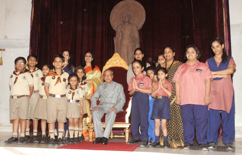 The President, Shri Pranab Mukherjee with the Children, on the occasion of ‘Raksha Bandhan’,..