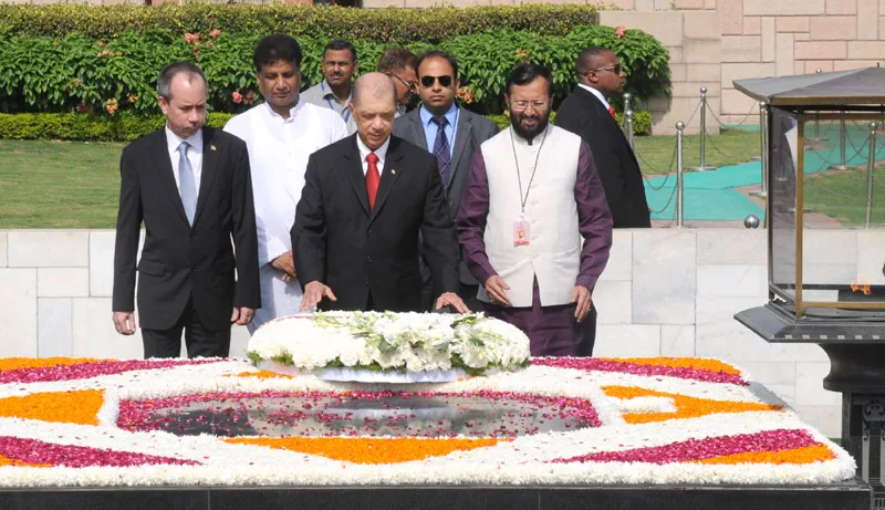 The President of the Republic of Seychelles, Mr. James Alix Michel laying wreath at ..
