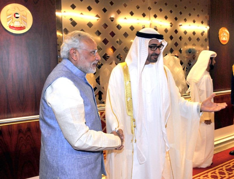 The Prime Minister, Shri Narendra Modi being received by the Crown Prince of Abu Dhabi,..