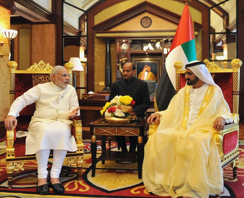 The Prime Minister, Shri Narendra Modi meeting the Vice-President and Prime Minister of UAE, ..