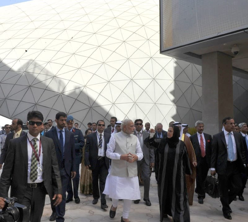 The Prime Minister, Shri Narendra Modi takes a tour of Masdar City, a hub of clean technology, in Abu Dhabi, UAE