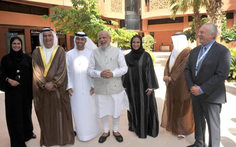 The Prime Minister, Shri Narendra Modi takes a tour of Masdar City, a hub of clean technology, in Abu Dhabi, UAE