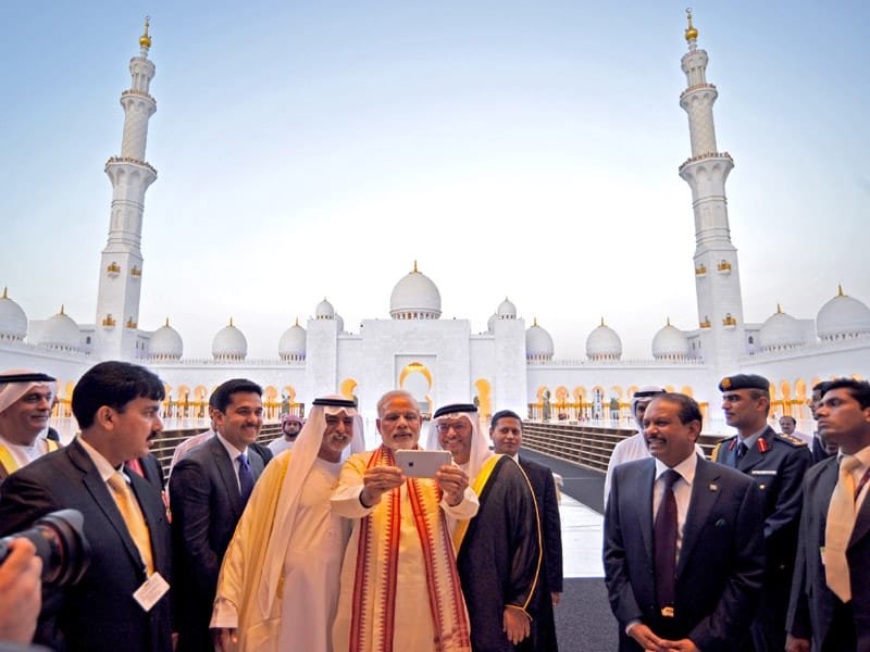 The Prime Minister, Shri Narendra Modi taking selfie with H.E. Sheikh Nahyan bin Mubarak Al Nahyan..