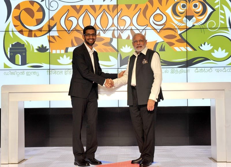 The Prime Minister, Shri Narendra Modi with the CEO, Google, Mr. Sundar Pichai, ..