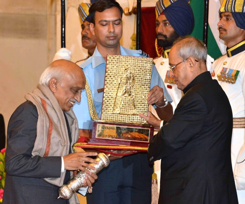The President, Shri Pranab Mukherjee presenting Gandhi Peace Prize for the..