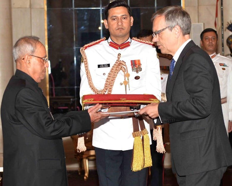 The Ambassador-designate of the Kingdom of Norway, Mr. Nils Ragnar Kamsvag presenting ..