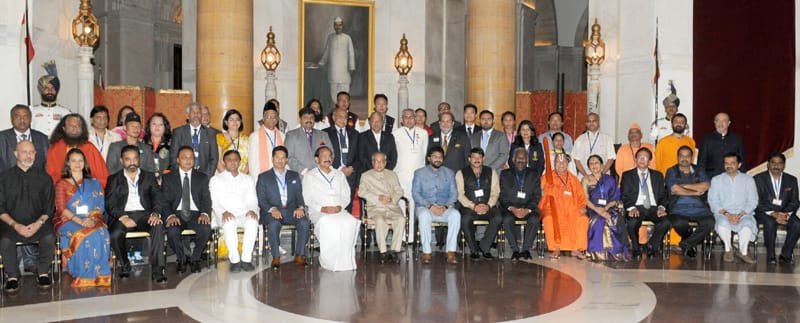The President, Shri Pranab Mukherjee in a group photograph with the Brand Ambassadors of ..