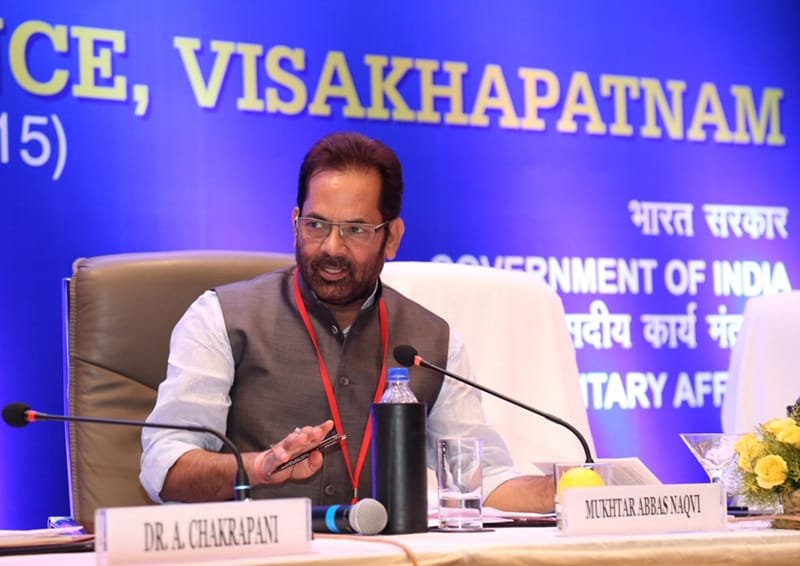 The Minister of State for Minority Affairs and Parliamentary Affairs, Shri Mukhtar Abbas Naqvi addressing..