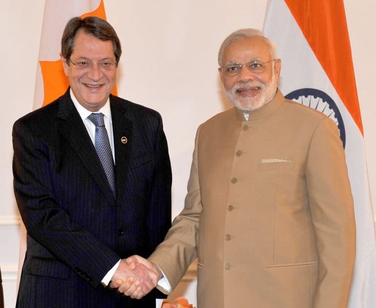 The Prime Minister, Shri Narendra Modi with the President of Cyprus, Mr. Nicos Anastasiades,..