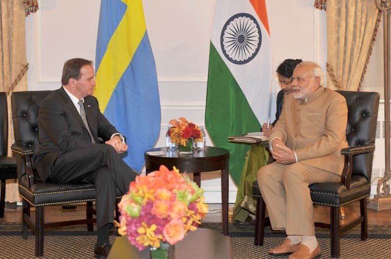 The Prime Minister, Shri Narendra Modi meets the Prime Minister of Sweden, Mr. Stefan Lofven..