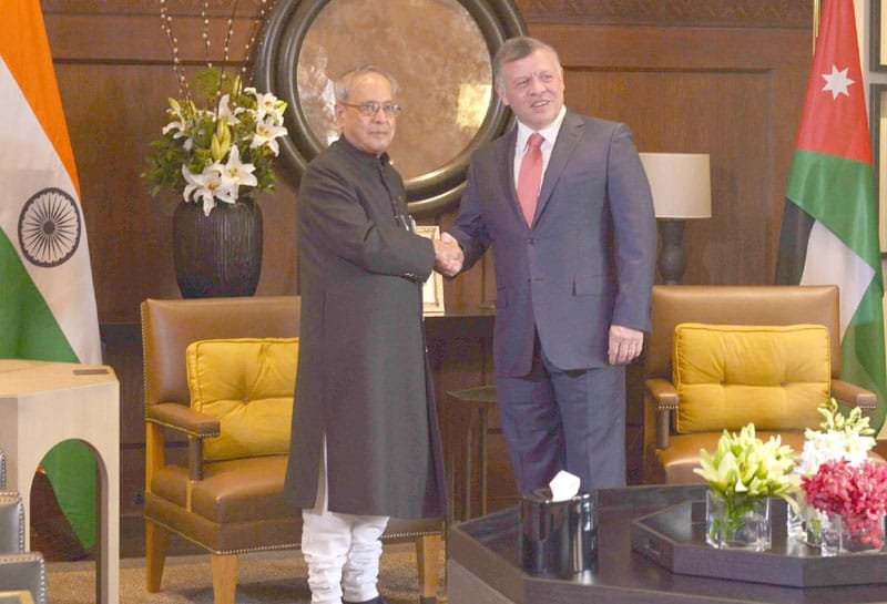 The President, Shri Pranab Mukherjee with the HM King Abdullah of Jordan at ..