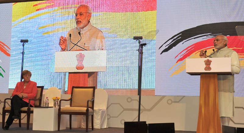 The Prime Minister, Shri Narendra Modi addressing at the Indo-German Summit 2015, ..