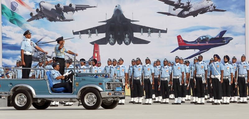 The Chief of the Air Staff, Air Chief Marshal Arup Raha reviewing the parade during..