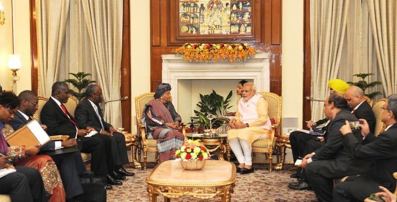 The Prime Minister, Shri Narendra Modi meeting the Nobel Laureate, President of Liberia,..