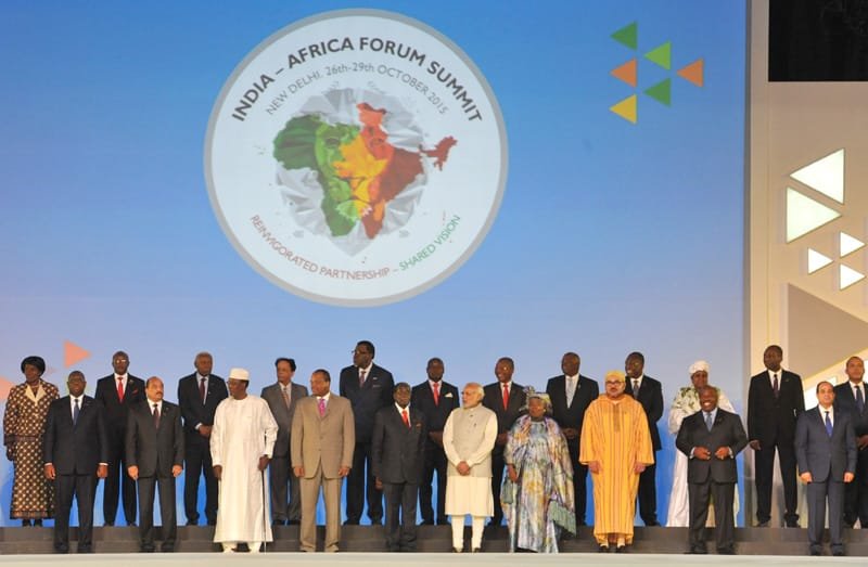 The Prime Minister, Shri Narendra Modi and the Leaders of African nations in the ..
