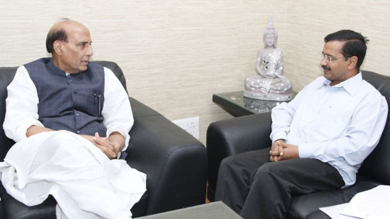 The Chief Minister of Delhi, Shri Arvind Kejriwal calling on the Union Home Minister, Shri Rajnath Singh, in New Delhi