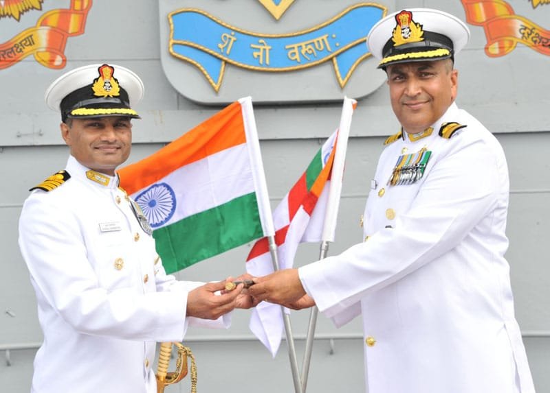 Capt. S. Berry exchanging the Baton with Capt. K. Swaminathan, on his taking over..