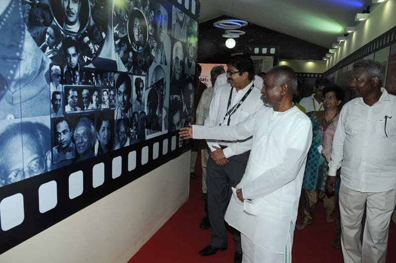 Music Maestro, Ilayaraja visiting an exhibition at the 46th International Film Festival of India (IFFI-2015), in Panaji, Goa