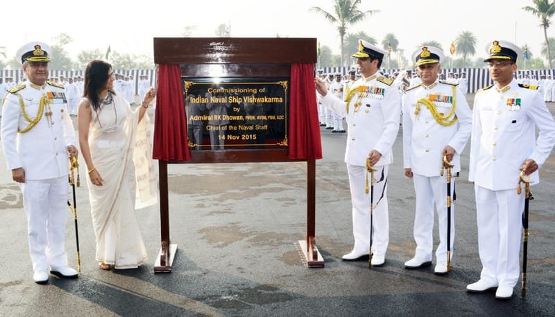 The Chief of Naval Staff, Admiral R.K. Dhowan and Smt. Payal Soni unveiling the..
