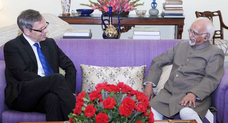 The Ambassador of Norway to India, Mr. Nils Ragnar Kamsvag calling on the Vice President,..