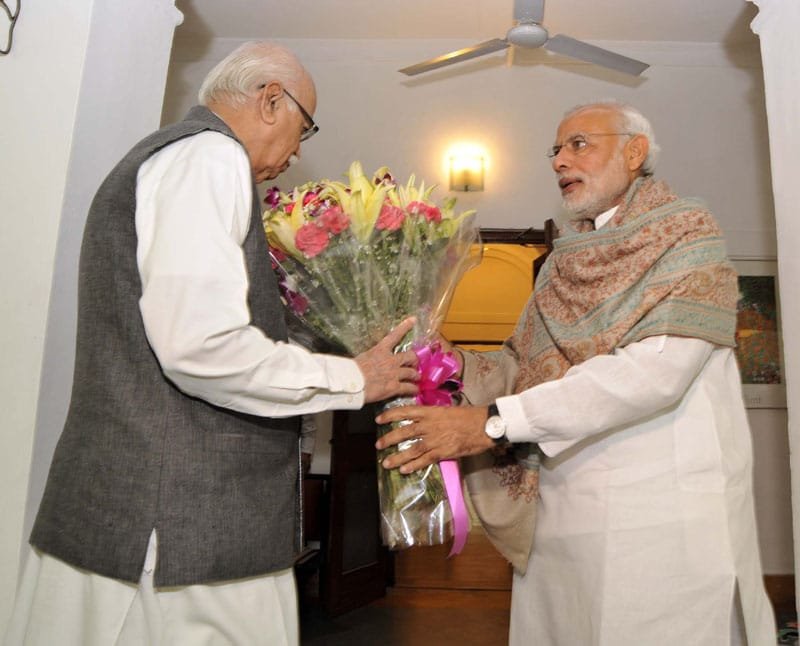 The Prime Minister, Shri Narendra Modi meets and wishes Shri L.K. Advani on his birthday, in New Delhi