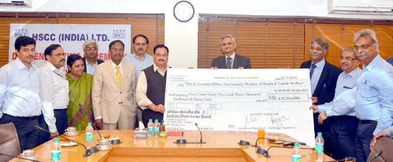 The CMD of HSCC (India) Ltd., Shri Gyanesh Pandey presenting the dividend cheque of..