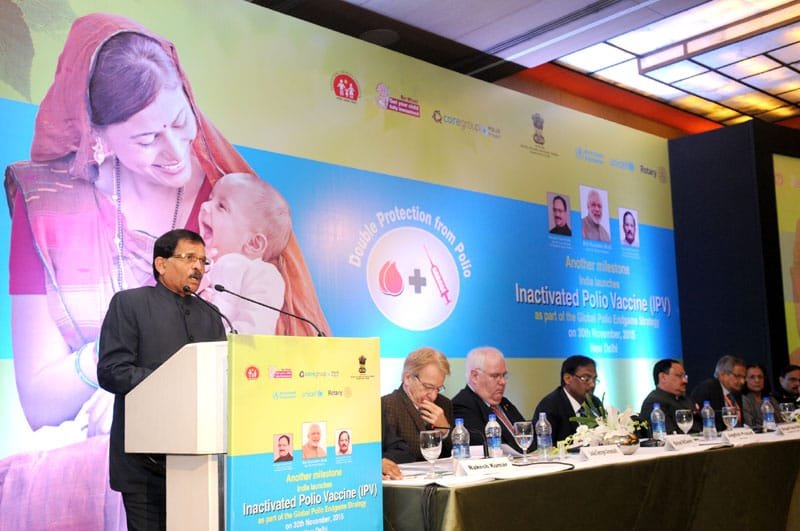 The Minister of State for AYUSH (Independent Charge) and Health & Family Welfare, Shri Shripad Yesso Naik addressing at the launch of the Inactivated Polio Vaccine (IPV), in New Delhi