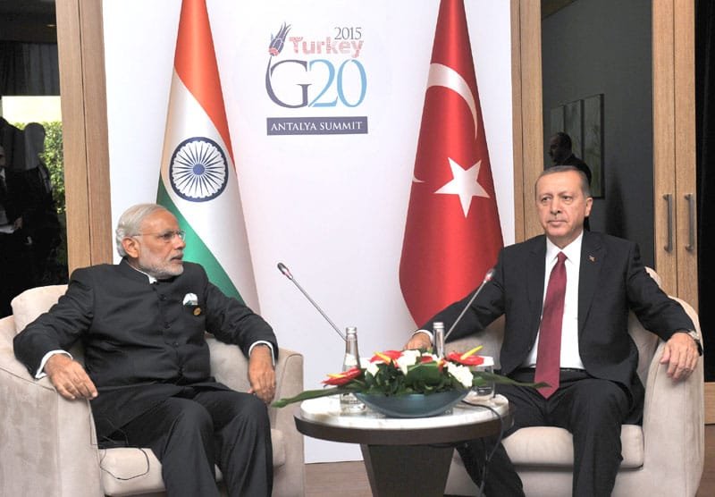The Prime Minister, Shri Narendra Modi with the President of Turkey, Mr. Recep Tayyip Erdogan ..