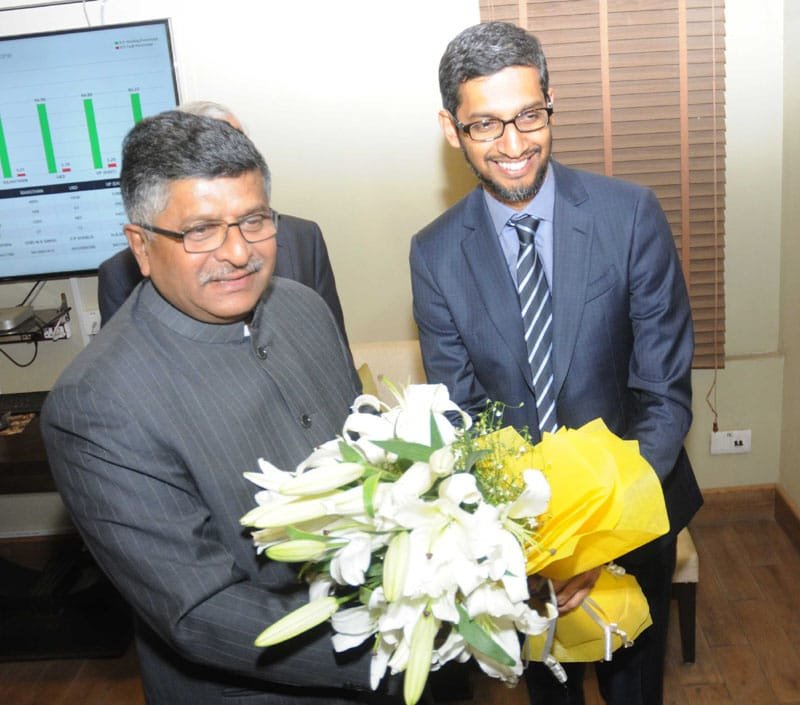 The CEO of Google, Mr. Sundar Pichai meeting the Union Minister for Communications & ..