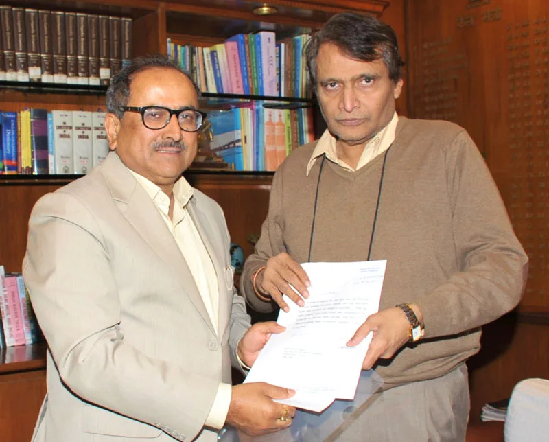 The Deputy Chief Minister of Jammu and Kashmir, Dr. Nirmal Kumar Singh meeting the Union Minister for Railways, Shri Suresh Prabhakar Prabhu, in New Delhi