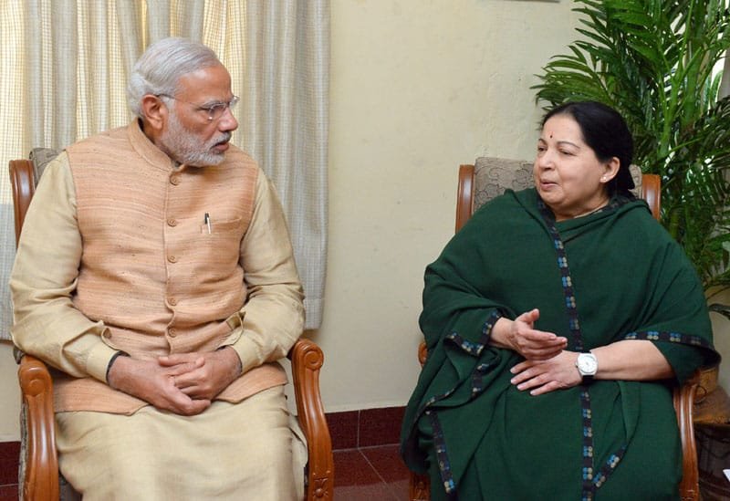 The Prime Minister, Shri Narendra Modi with the Chief Minister of Tamil Nadu, Ms. J. Jayalalithaa,..