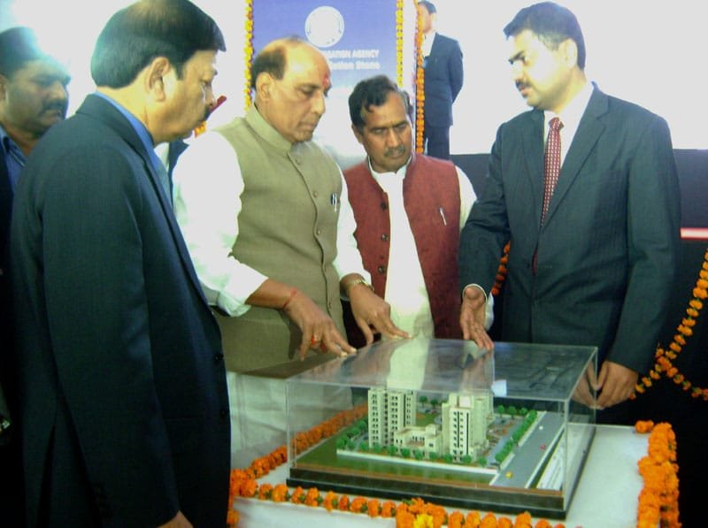 The Union Home Minister, Shri Rajnath Singh inspecting the model of the proposed..
