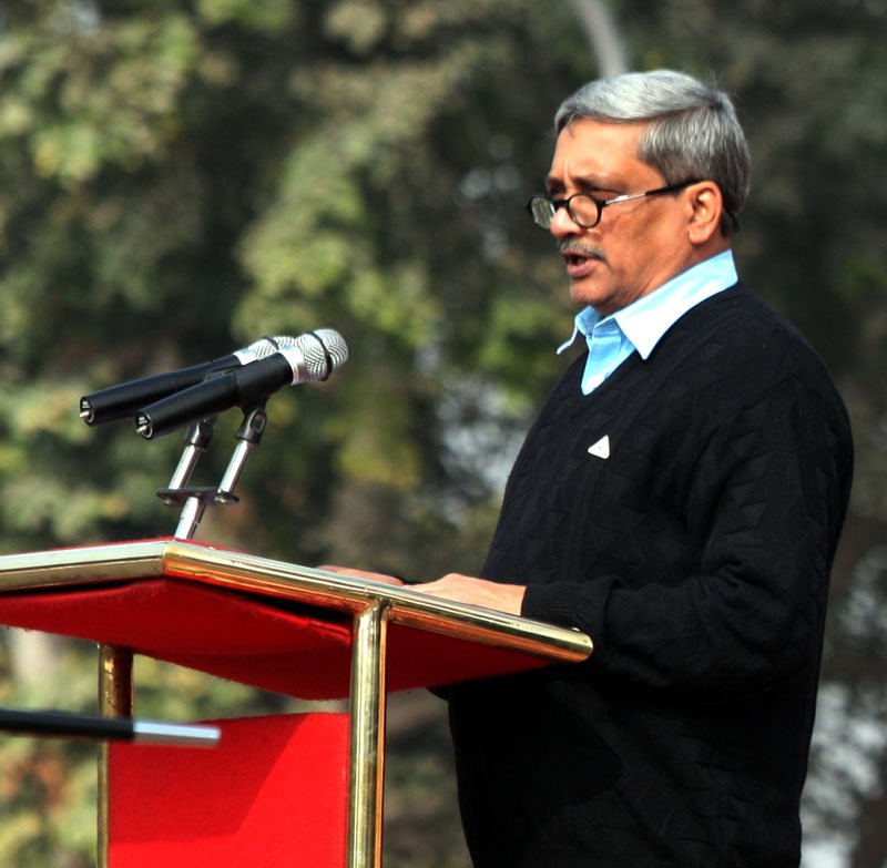 The Union Minister for Defence, Shri Manohar Parrikar addressing the cadets and..