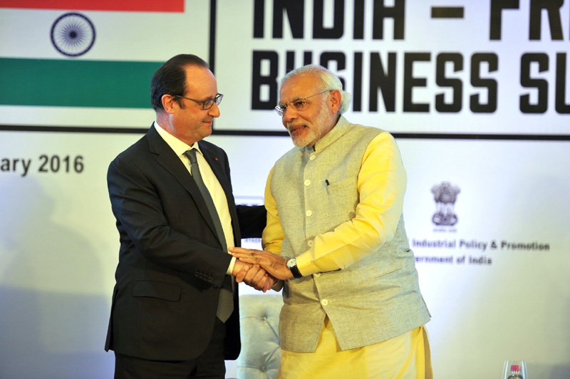 The Prime Minister, Shri Narendra Modi and the President of France, Mr. Francois Hollande..