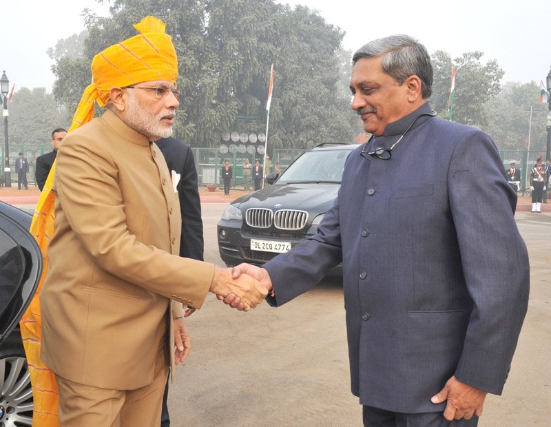 The Prime Minister, Shri Narendra Modi with the Union Minister for Defence, Shri Manohar Parrikar at..