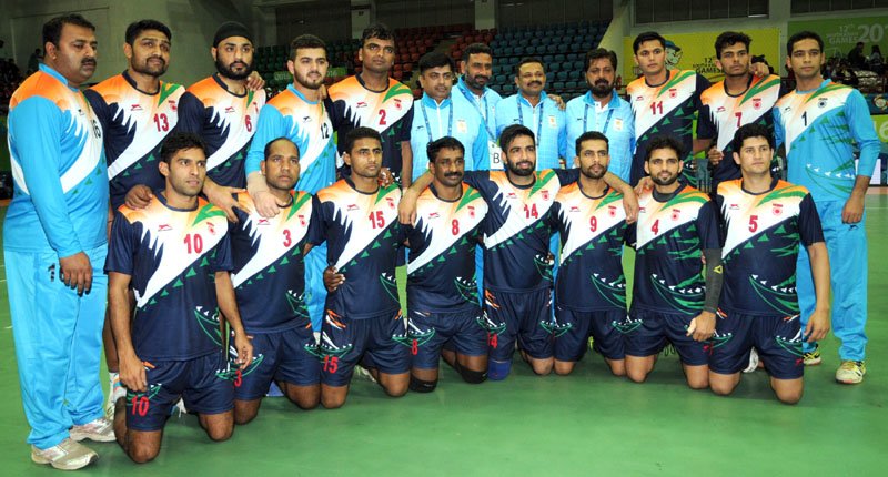 The Gold Medal winning team Men of India in the handball event, at the 12th South Asian Games-2016, in Guwahati