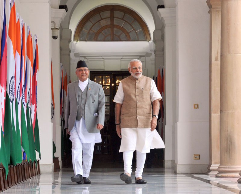 The Prime Minister, Shri Narendra Modi with the Prime Minister of Nepal, Shri K.P. Sharma Oli, ..