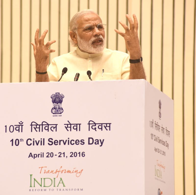 The Prime Minister, Shri Narendra Modi addressing at the 10th Civil Services Day function, in New Delhi