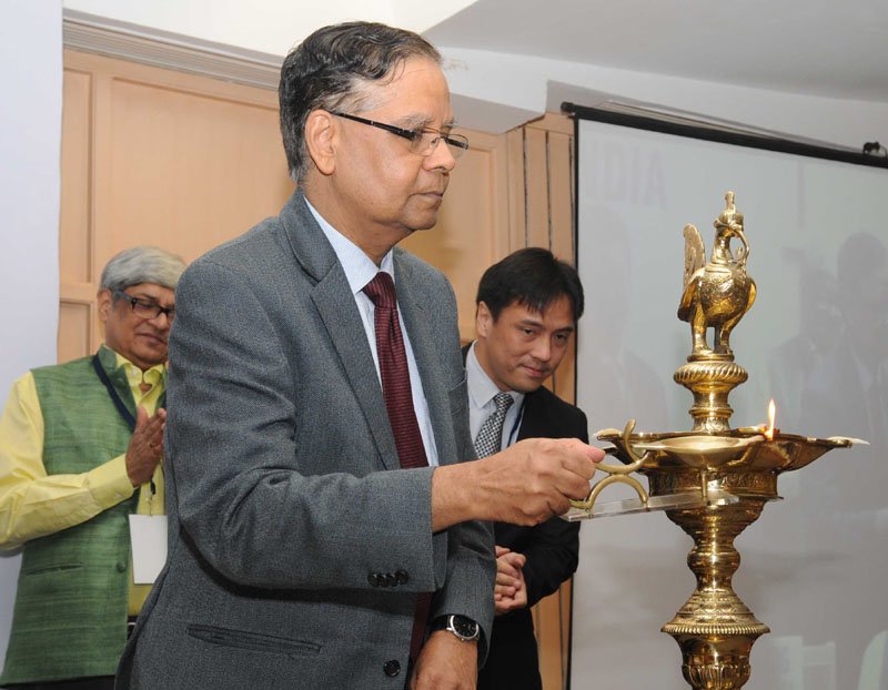 The Vice Chairman, NITI Aayog, Dr. Arvind Panagariya lighting the lamp at a meeting of..