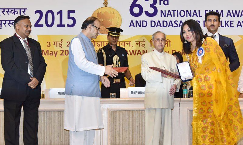 The President, Shri Pranab Mukherjee presenting the Rajat Kamal Award to the ..
