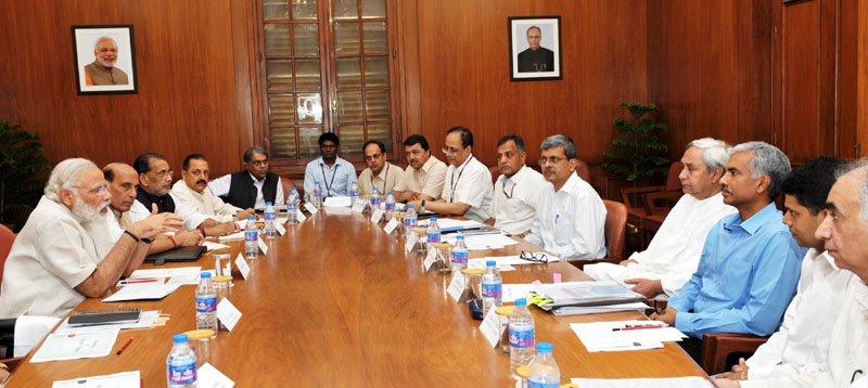 The Prime Minister, Shri Narendra Modi chairing a high level meeting on drought ..