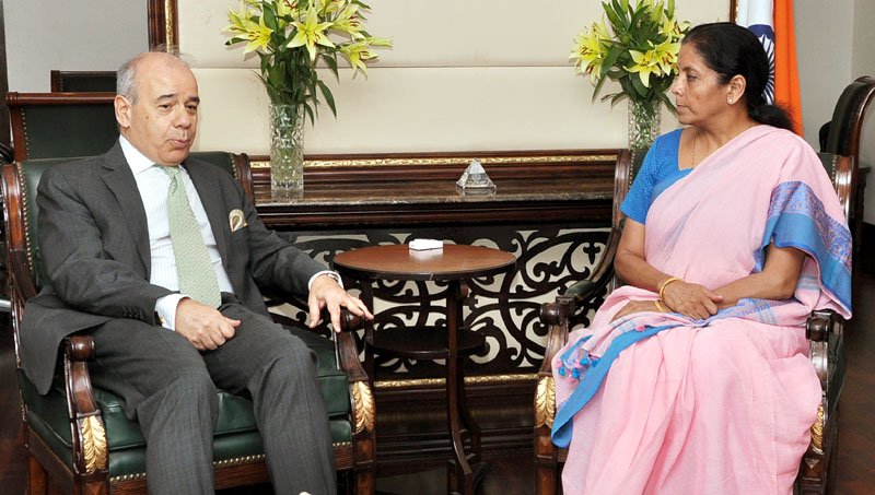 The Ambassador of Greece to India, Mr. Panos Kalogeropoulos meeting the Minister of State for Commerce & Industry (Independent Charge), Smt. Nirmala Sitharaman, in New Delhi